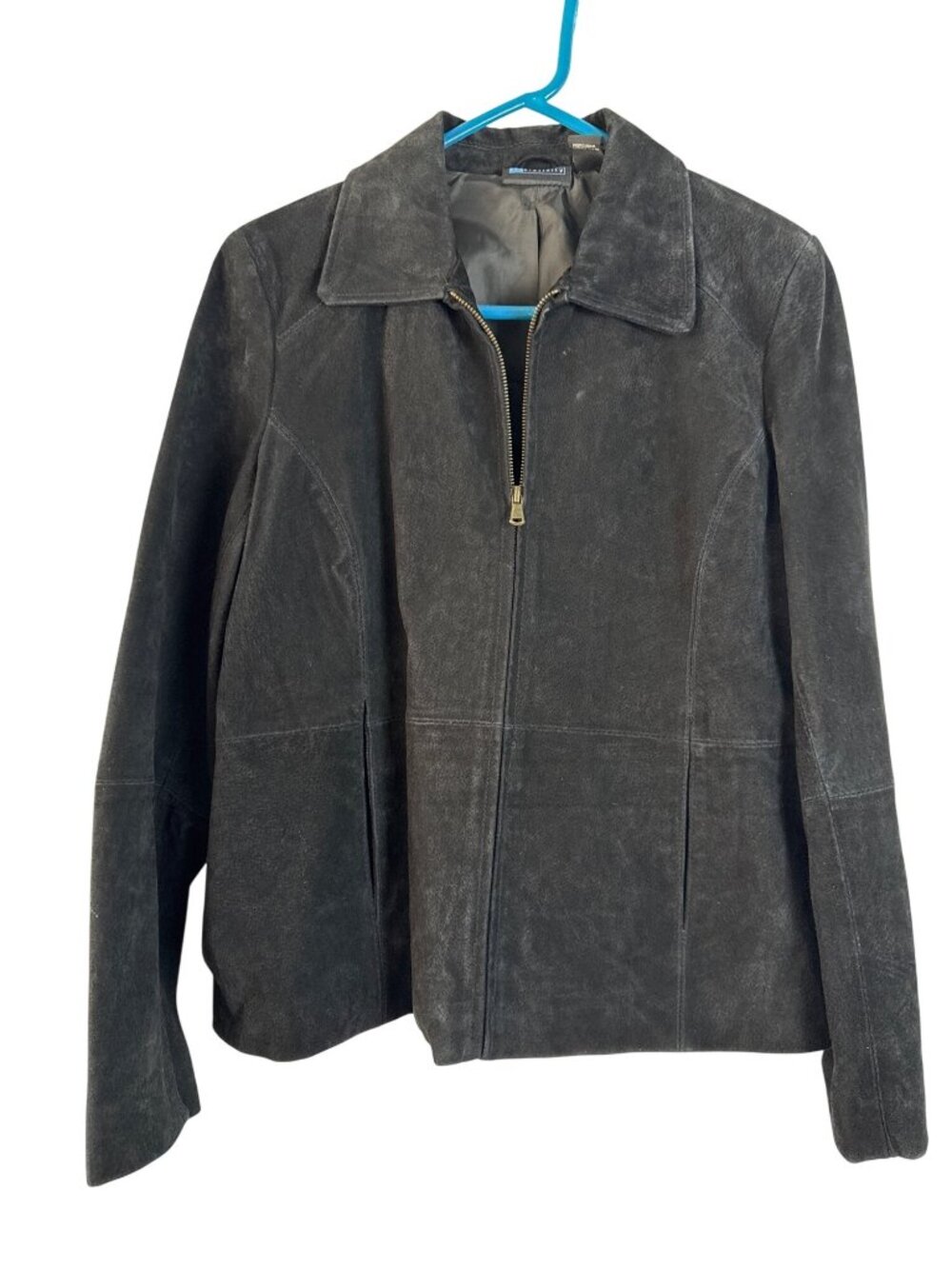 Relativity Black Genuine Suede Leather Jacket Large Zip Front Lined Womens
